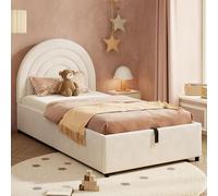 Arhatreya Letto imbottito 90 x 200 cm, culla con testiera, letto singolo con rete a doghe, letto per ragazzi con rete a doghe, letto per appartamento, camera da letto (senza materasso) in velluto