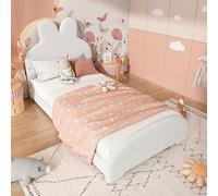 Arhatreya Letto imbottito 90 x 200 cm, letto per bambini con testa a forma di orecchie di coniglio, letto singolo con struttura, letto per camera da letto, camera degli ospiti (senza materasso), finto