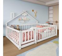 Arhatreya Letto piano 140 x 190 cm, culla con battiscopa, letto singolo con ringhiera con serratura, letto a pavimento con tetto, letto per bambini, ragazze, ragazzi (senza materasso) in legno di pino