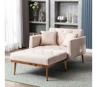 Arhatreya Moderno divano pieghevole, schienale regolabile, sedia a sdraio per soggiorno, camera da letto, studio, tessuto di velluto, beige