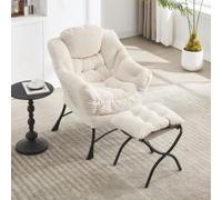Arhatreya Poltrona relax con sgabello, moderna lounge con braccioli e tasca laterale, poltrona imbottita per il tempo libero da leggere con poggiapiedi per piccoli spazi, sedia angolare bianca