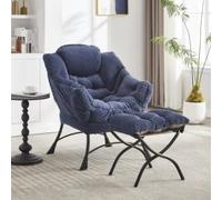Arhatreya Poltrona relax con sgabello, moderna lounge con braccioli e tasca laterale, poltrona imbottita per il tempo libero da leggere con poggiapiedi per piccoli spazi, sedia angolare blu