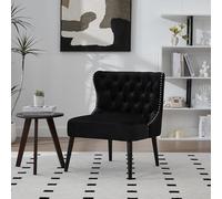 Arhatreya Sedia da pranzo singola senza braccioli, design moderno con bottoni e borchie, gambe in legno massello, comoda sedia imbottita per soggiorno e camera da letto, velluto nero