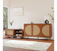 Arhatreya Set di credenza in rattan per soggiorno - combinazione di cassettiera in rattan e scarpiera, colore noce