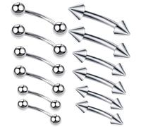 ARHZ 12pz Piercing Colore Acciaio Chirurgico Piercing per Il Corpo Stud Barbell per Sopracciglia Lingua Naso Ear Lip capezzoli Sopracciglio elica Trago Cartilagine Anello(1.2 * 6/8/10MM)