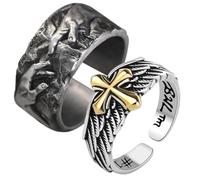 ARHZ 2 Pezzi Anello da Uomo Regolabile Vintage Viking Retro Aperto Anello da Pollice Gotico Gioielli Regali per Uomini Ragazzi Padre, Mano di Dio + Croce