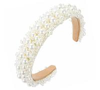 ARHZ Cerchietto bianco perline per capelli Fasce di perle finte accessori per lo styling dei capelli carino bianco largo spesso da sposa intrecciato strass bastone perline nodo fasce per capelli