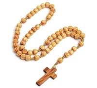 ARHZ Rosario Collana Uomo Collana Rosario Cristiano San Benedetto Catena Lunga di Perline Preghiera Collana Amuleto Gioielli Religiosi Regalo Compleanno（Colore del Legno）