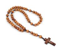 ARHZ Rosario Collana Uomo Collana Rosario Cristiano San Benedetto Catena Lunga di Perline Preghiera Collana Amuleto Gioielli Religiosi Regalo Compleanno（Marrone Scuro）