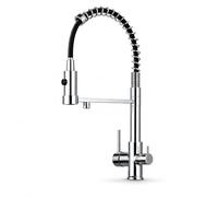 Ari Miscelatore 3 Vie Lavello Cucina a Molla con Doccetta, Cromato | Rubinetto Cucina Tre Vie per Depuratore Filtro Acqua e Osmosi Inversa, 2 Getti, Bocca Girevole 360°, Cromo
