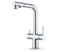 Ari Miscelatore Lavello Cucina 3 Vie con Doccetta Estraibile, Cromato | Rubinetto Cucina Tre Vie per Depuratore Filtro Acqua e Osmosi Inversa, Bocca Alta Girevole 360°, Ottone Lucido Cromo