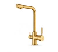 Ari Rubinetto 3 Vie per Depuratore Lavello Cucina Venom, Ottone | Miscelatore Cucina a Tre Vie per Osmosi Inversa e Filtro Acqua, Canna Girevole a 360°, Doppio Comando, Vintage Bronzo