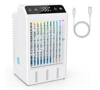 Aria condizionata mobile, refrigeratore d'aria silenzioso con serbatoio dell'acqua da 1000 ml, timer da 2 a 12 ore, 4 velocità, 7 colori, mini climatizzatore senza tubo di scarico, adatto per camera