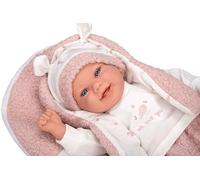 ARIAS -Bambola Elegance 40 cm Colin Abito in Rosa e Bianco, e con cuscino a Gioco. Il suo peso è così reale che sembra un bambino vero. Include ciuccio e cuscino. Giocattolo Bambini Tutte Le Età
