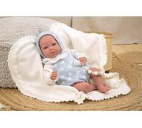 ARIAS - Bambola Reborn Ian da 40 cm, con coperta bianca, bambino con corpo in vinyl, peletto biondo, vestiti bianchi e rosa, ciuccio e ciuccio, giocattolo per bambini dai +3 anni (ARI98142)