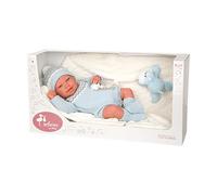 ARIAS - Bambola Reborn Ibai da 45 cm con coperta e peluche, bambino realistico con vestiti blu, ciuccio e ciuccio, punte in vinile e corpo morbido, giocattolo per bambini e ragazze dai +3 anni