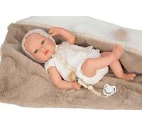 Arias -Reborn 38 cm JADE.Bambino realistico in vinile con vestiti marroni. Include coperta, ciuccio, chu petero,pannolino, libro di famiglia e certificato di autenticità. Peso di un bambino reale