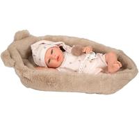 ARIAS - Reborn 40 cm Lidia. Bambino realistico con vestiti beige e orsi. Include culla, ciuccio, ciuccio, pannolino, libro di famiglia e certificato di autenticità. Giocattolo Bambini +3 anni
