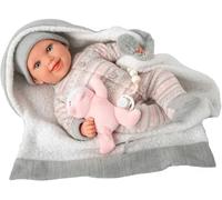ARIAS -Reborn 40 cm Nadia. Bambino realistico con vestiti rosa e grigio. Include peluche, coperta, ciuccio, pannolino, libro di famiglia e certificato di autenticità. Giocattolo per bambini +3 anni
