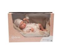 ARIAS - Reborn 40 cm Lidia. Bambino realistico con vestiti beige e orsi. Include culla, ciuccio, ciuccio, pannolino, libro di famiglia e certificato di autenticità. Giocattolo Bambini +3 anni