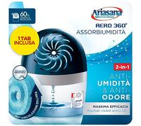 Ariasana Aero 360° kit Assorbiumidità (1 Dispositivo incl. 1 Ricarica Tab 450g), Deumidificatore non Elettrico e Riciclabile, Assorbi Umidità contro Condensa e Muffa