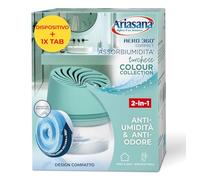 Ariasana Assorbiumidità Aero 360° Compact Turchese Colour Collection, 1 Deumidificatore e 1 Tab di ricarica 450g, Assorbiumidità per la circolazione dell'aria, Deumidificatore casa contro l'umidità