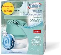 Ariasana Assorbiumidità Aero 360° Compact Turchese Colour Collection, 1 Deumidificatore e 1 Tab di ricarica 450g, Assorbiumidità per la circolazione dell'aria, Deumidificatore casa contro l'umidità