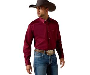 Ariat Camicia da Uomo in Twill Tinta Unita vestibilità Classica, Borgogna, M