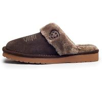 ARIAT Jackie - Pantofole da donna con punta quadrata, in vera pelle scamosciata, per interni ed esterni, con colletto in peluche, Cioccolato, 41.5 EU