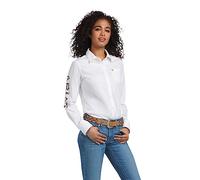 ARIAT Maglia Team Kirby Stretch Camicia, Bianco con Logo Leopardato, L Donna