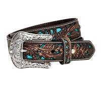 Ariat Women's Blue Inlay Floral Bling Belt, Brown, Medium