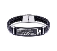 ARICHDUDE Braccialetto con scritta in lingua inglese "To My Son by Mum Dad", in pelle intrecciata e acciaio inossidabile, regalo per figlio da mamma e papà, Silver, Nessuna pietra preziosa