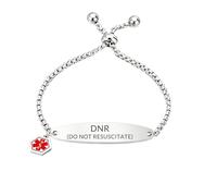 ARICHDUDE Braccialetto medico da donna in acciaio inox pre-inciso ID medico braccialetto con etichetta rossa simbolo catena regolabile, Medio, Metallo, Non pietra preziosa