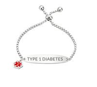 ARICHDUDE Braccialetto medico da donna in acciaio inox pre-inciso ID medico braccialetto con etichetta rossa simbolo catena regolabile, Medio, Metallo, Non pietra preziosa