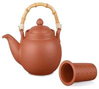 Aricola TON, teiera Tenno 1,1 l, con colino in Argilla e Manico in bambù, Realizzata a Mano, Originale