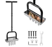 Arieggiatore per Prato Manuale - Aeratore per Prato con Nucleo a 4 Punte in Acciaio Inox e Vaschetta di Contenimento, Resistente Arieggiatore per Prato con Impugnatura a "T" per Prati, Giardini