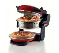 Ariete 927 Pizzeria , Forno pizza doppio, 2300 W, 2 pietre refrattarie, 2 pizze in 4 minuti, 2 termostati, Diametro 32 cm, 5 livelli di cottura, 2 pale in acciaio inox, Rosso