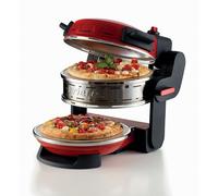 Ariete 927 Pizzeria , Forno pizza doppio, 2300 W, 2 pietre refrattarie, 2 pizze in 4 minuti, 2 termostati, Diametro 32 cm, 5 livelli di cottura, 2 pale in acciaio inox, Rosso