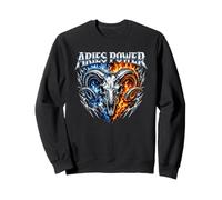 Ariete Power Zodiac RAM Skull Blue Fire Biker Heavy Metal Felpa