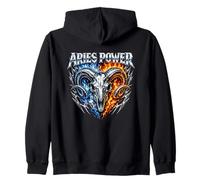 Ariete Power Zodiac RAM Skull Blue Fire Biker Heavy Metal Felpa con Cappuccio