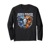 Ariete Power Zodiac RAM Skull Blue Fire Biker Heavy Metal Maglia a Manica