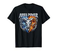 Ariete Power Zodiac RAM Skull Blue Fire Biker Heavy Metal Maglietta