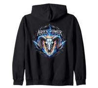 Ariete Power Zodiac RAM Skull Blue Fire Heavy Metal Biker Felpa con Cappuccio