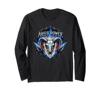 Ariete Power Zodiac RAM Skull Blue Fire Heavy Metal Biker Maglia a Manica