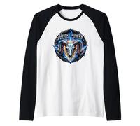 Ariete Power Zodiac RAM Skull Blue Fire Heavy Metal Biker Maglia con Maniche Raglan