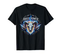 Ariete Power Zodiac RAM Skull Blue Fire Heavy Metal Biker Maglietta
