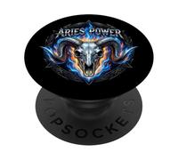 Ariete Power Zodiac Ram Skull Blue Fire Heavy Metal Biker PopSockets PopGrip Adesivo