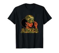 Ariete Regina Ariete Segno Zodiacale Camo Ragazza Afro Maglietta