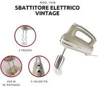 Ariete Sbattitore Vintage 450W, 5 velocità, Funzione turbo, 2 fruste,