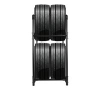 ARIIKON Scaffale per Pneumatici in Metallo, Supporto per 4 Cerchioni e Gomme Auto, 2 Ripiani Portagomme Salvaspazio per Garage, Officina, Cantina, Magazzino, 57,2 x 37,3 x 114,6cm, Nero